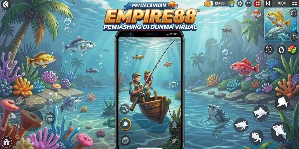 Menampilkan aksi menangkap ikan di lautan yang indah.