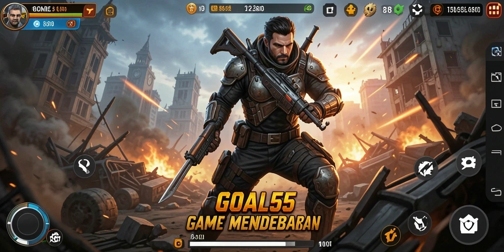 Screenshot GOAL55 menunjukkan aksi pertempuran mendebarkan di dunia game.