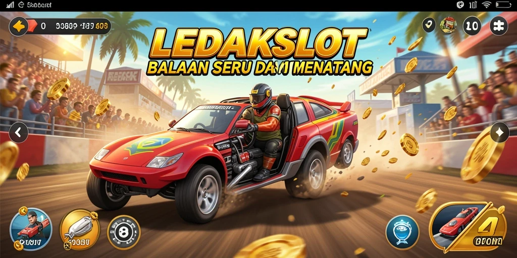 Screenshot utama LEDAKSLOT menampilkan aksi balapan yang mendebarkan.