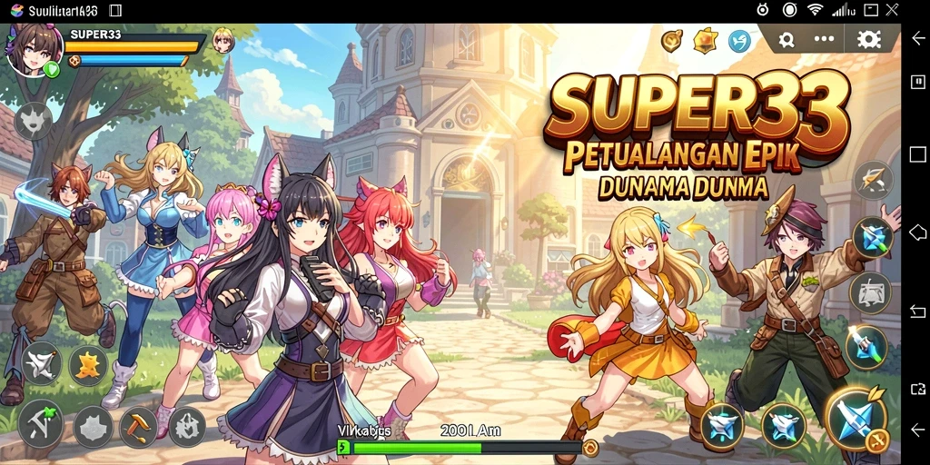 Screenshot gameplay <strong>SUPER33</strong> menampilkan pertarungan epik dengan dunia anime yang memukau.